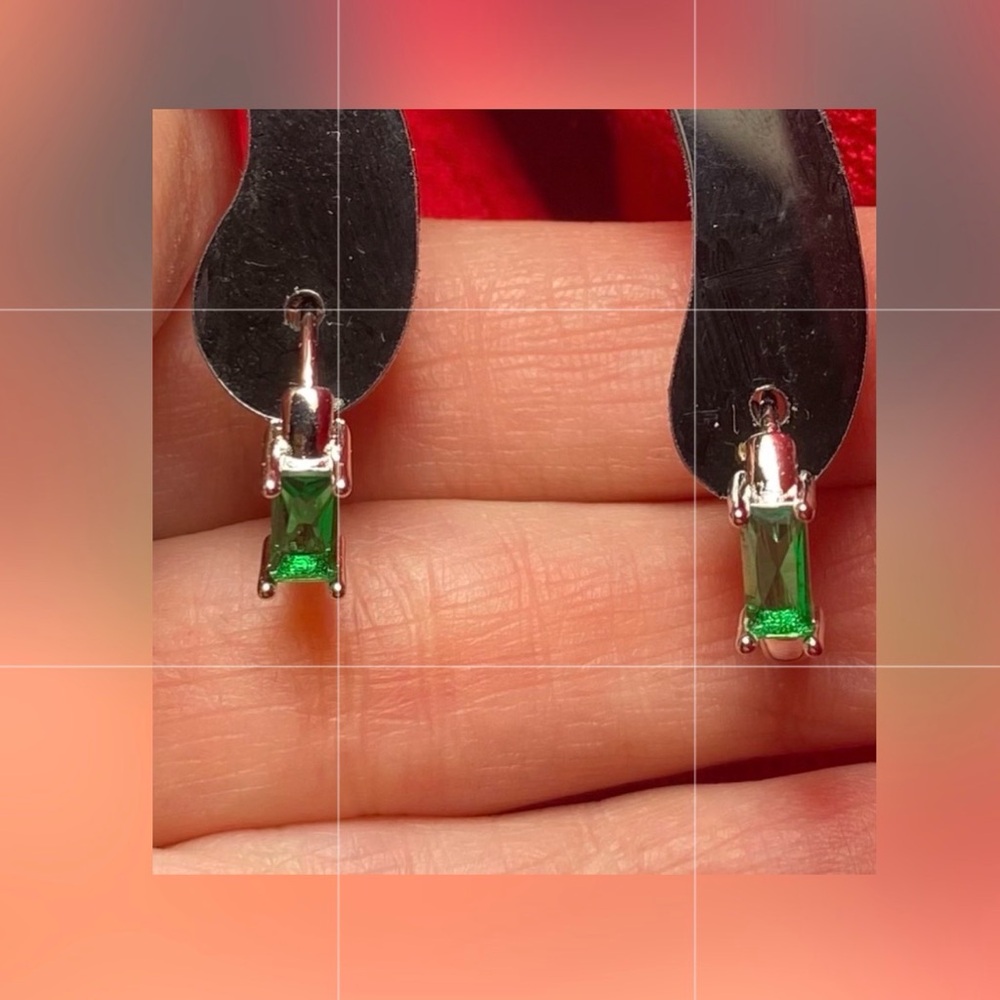 .925 Sterling Silver-Lab Grown  Emerald Green Drop Earrings